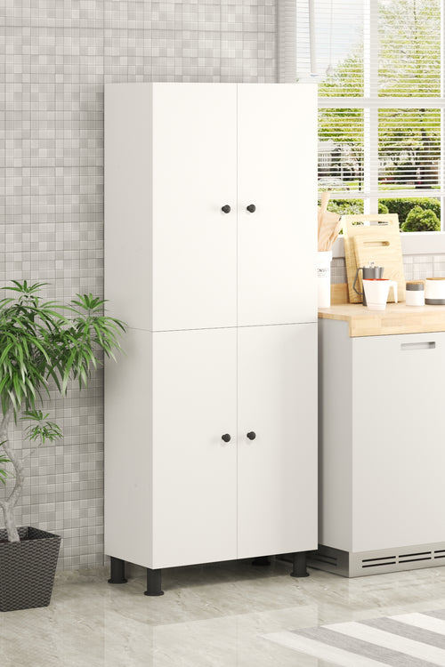 %100 Mdf 6 Raflı 4 Kapaklı Beyaz Çok Amaçlı Banyo/kiler/mutfak Dolabı 70 Cm En