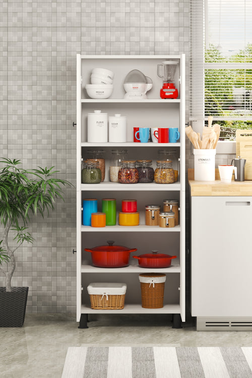 %100 Mdf 6 Raflı 4 Kapaklı Beyaz Çok Amaçlı Banyo/kiler/mutfak Dolabı 60 Cm En