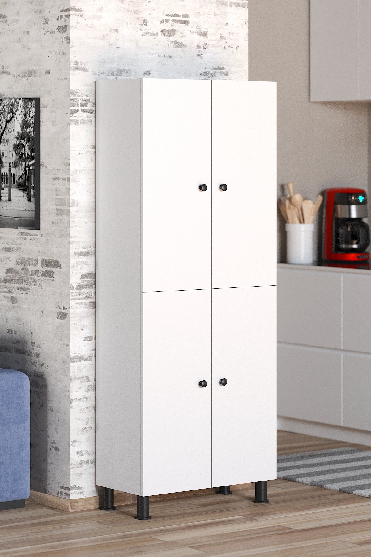 %100 Mdf 6 Raflı 4 Kapaklı Beyaz Çok Amaçlı Banyo/kiler/mutfak Dolabı 60 Cm En