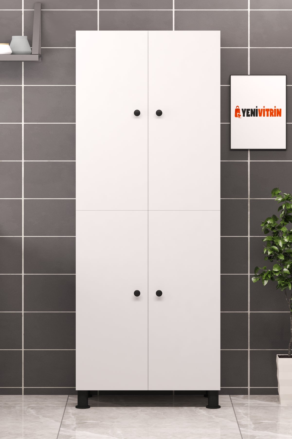 180 cm 4 Kapaklı Beyaz Çok Amaçlı Kiler Banyo Dolabı 68 cm En