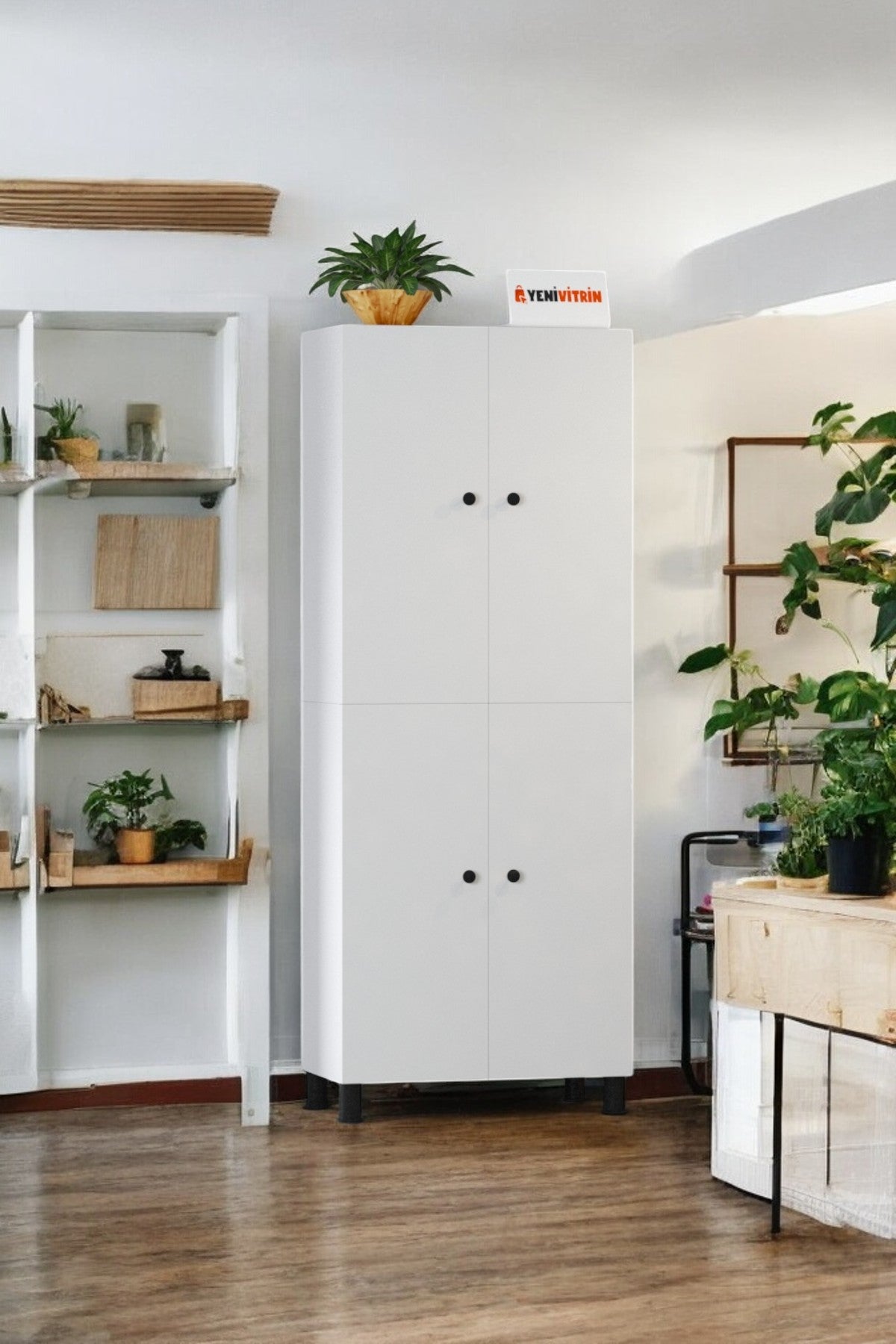 %100 Mdf 8 Raflı 4 Kapaklı Beyaz Çok Amaçlı Mutfak/banyo Dolabı 70x172x32