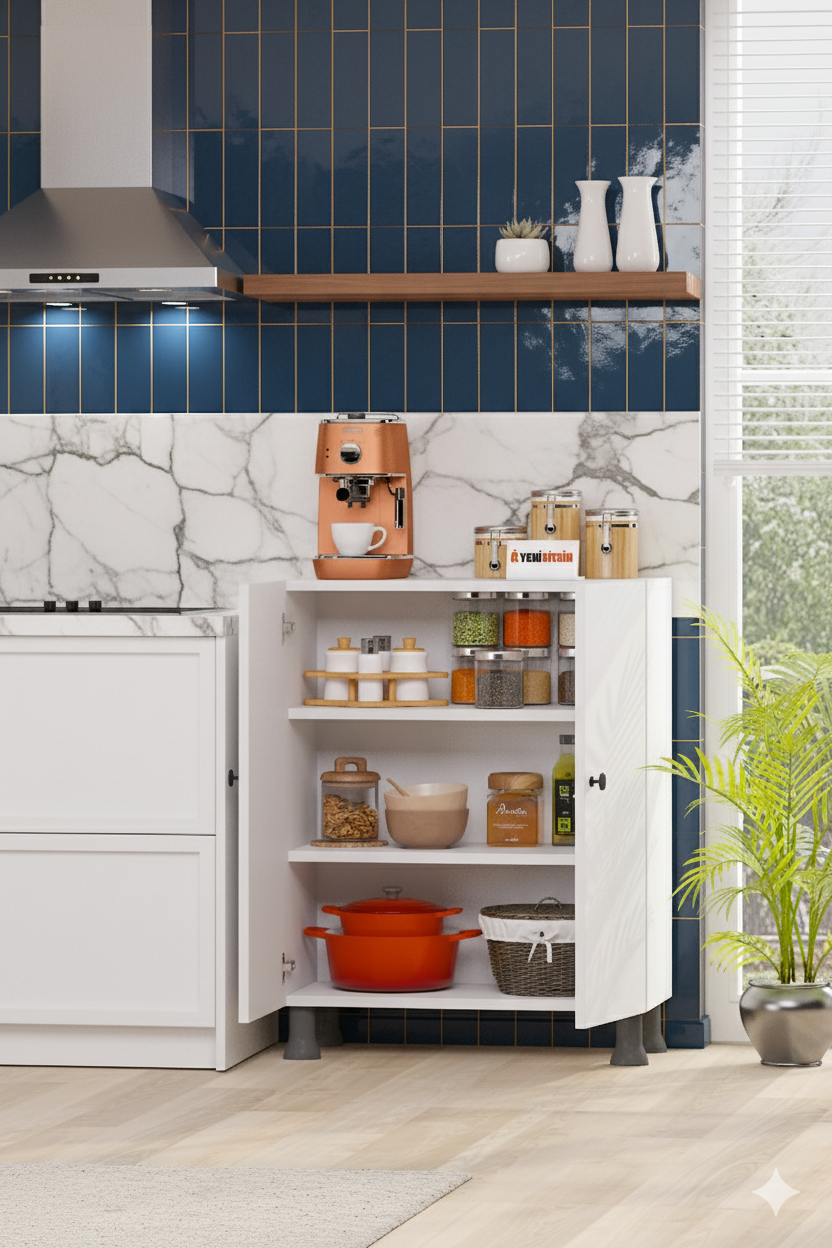 Çok Amaçlı Dolap Kiler Dolabı Mutfak Dolabı İki Kapaklı 60 cm